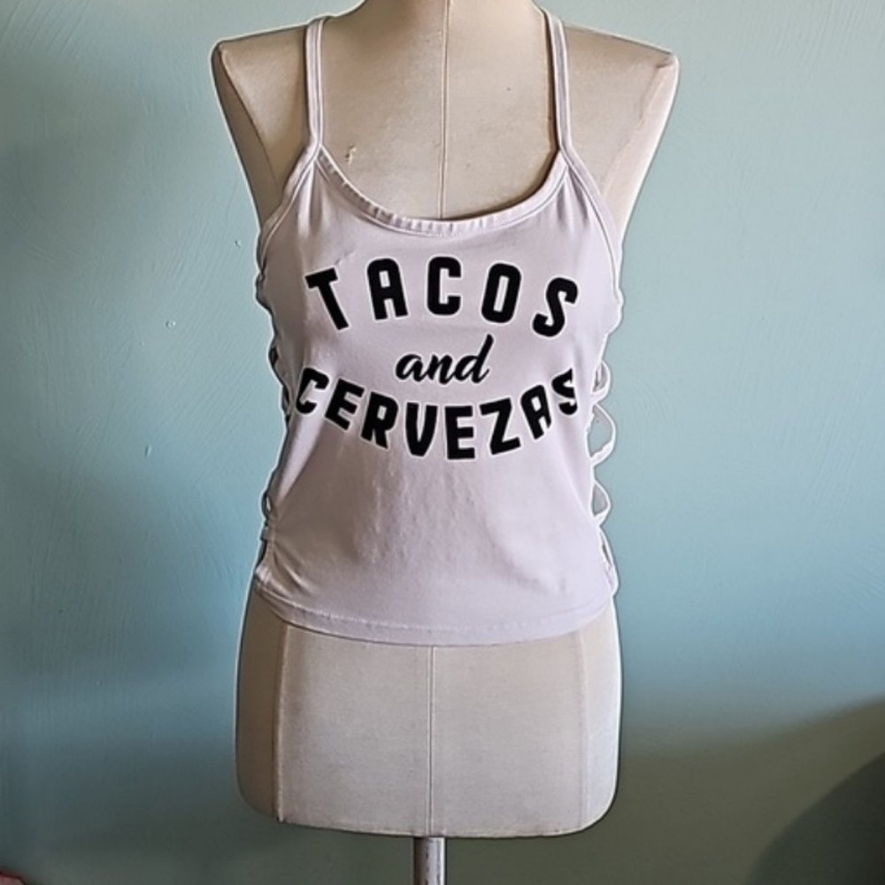 STREETWEAR SOCIETY Spaghetti Strap Blouse With Logo Tacos And Cervezas